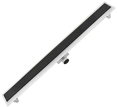 vanvilla Duschrinne 70cm DR700G Glas (ESG, schwarz) inkl. Siphon, Dichtmanschette, Fliesenflansch, Edelstahl