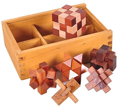 Gracelaza 6pcs Wooden Blocks Brain Teaser Puzzles Set 3D Interlocking Wood Jigsaw Games - Ideal Mind Toys and Gift for Kids and Teens