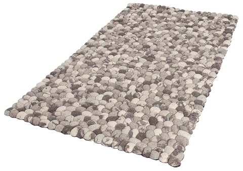 Handgewebter Schurwolle-Teppich Organic Living - 200x120cm - grau - Filz Steinoptik