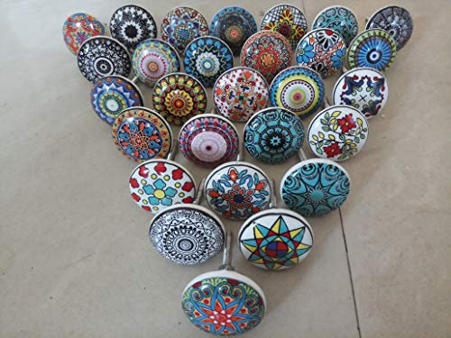 Knauf-Set, handgefertigt, Mandala-Design, bunt, Keramik und Metall, 20 Stück von Knobsworld