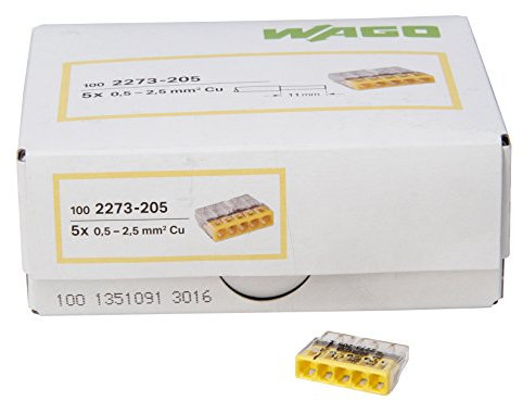 Kopp 33346423 Wago Compact-Verbindungsdosenklemme 5-Leiter-Klemme 0, 5 - 2, 5 mm² Inhalt 100 Stück, Transparent/gelb