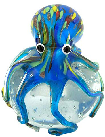 Glass Octopus Blauer geblasener Briefbeschwerer, 11,4 cm