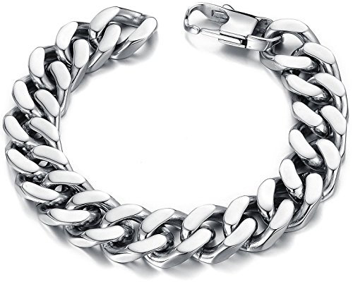OSTAN Herren Armband Edelstahl Armreifen Fahrradkette für Männer Silber (Länge: 22 cm; Breite: 1.4cm)