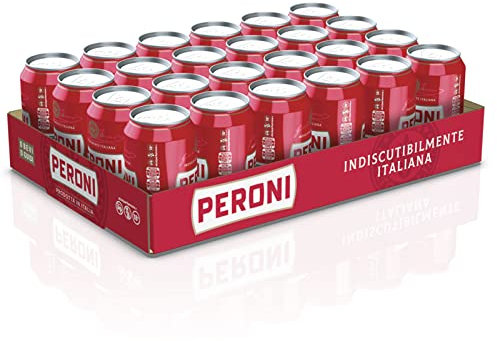 Peroni Birra, Cassa con 24 Birre in Lattina da 33 cl, 7.92 L, Birra Lager con Malto 100% Italiano dal Gusto Moderatamente Amaro, Gradazione Alcolica 4.7% Vol