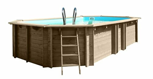 Gre KPBOC632 KPBOC632-Piscina ovalada SUNBAY 632 x 335 x 130 cm con escalera Ext. Madera/Int. Acero inoxidable y filtro de arena 6 m3/h