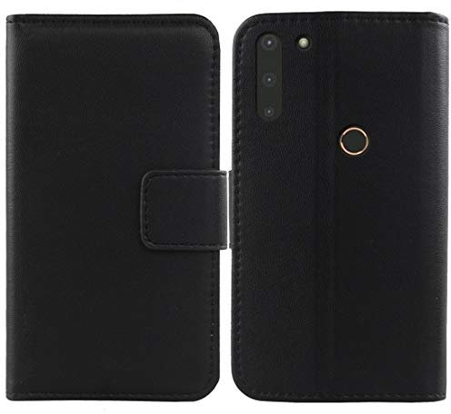 Lankashi Flip Echt Leder Tasche Für Gigaset GS4 / GS4 Senior TPU Silikon Hülle Lederhülle Handyhülle Handy Tasche Book Brieftasche mit Kartenfächer Schutz Abdeckung Premium Cover Case Etui (Schwarz)