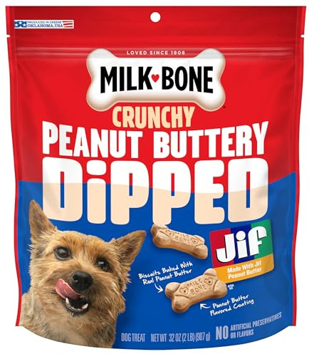 Milk-Bone Peanut Buttery Dipped Dog Biscuits with Jif Peanut Butter, 32 Oz. Bag
