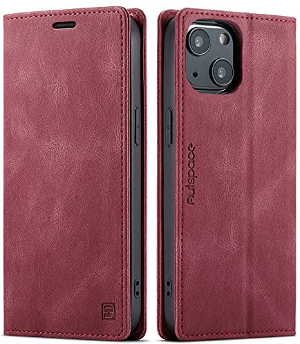 LOLFZ Wallet Case for iPhone 13, Magnetic Flip Leather Case with RFID Block Card Slots Kickstand Shockproof Protective Cover Compatible with iPhone 13 6.1 Inch - Red