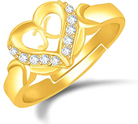 MEENAZ CZ Valentine American Diamond Adjustable I Love You Heart Initial Letter Name Alphabet K Ring Brass Gold Propose AD Finger Rings for girls women Couple girlfriend King Queen Gf BF lovers ladies