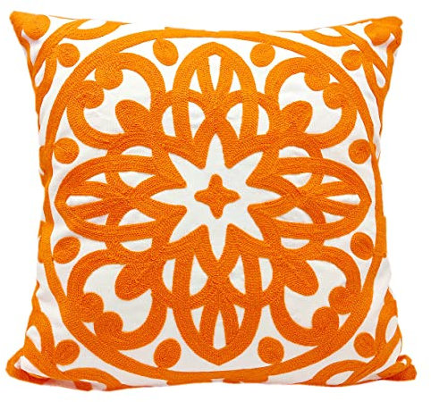 Alysheer Funda de cojín decorativa bordada de 45,7 x 45,7 cm, diseño de punto de mandala boho cálido, suave, 100 % algodón, funda de almohada de lona suave para sofá, sala de estar, dormitorio,