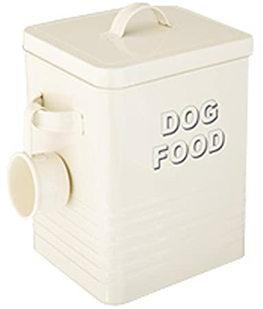 HOMION Metal dog food tin pets food storage box container canister lid with scoop (Cream)