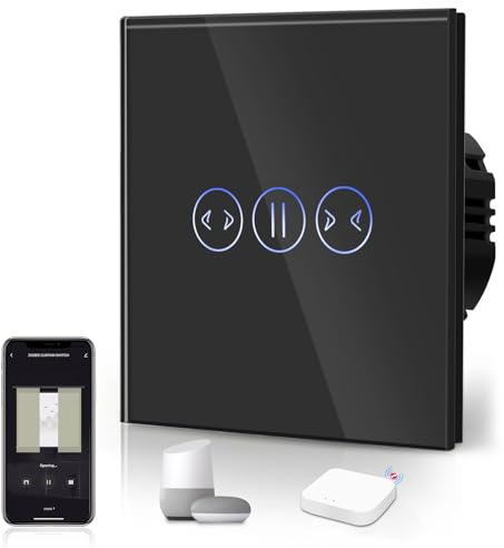 BSEED Wifi Smart Alexa ZigBee Vorhangschalter Glasscheibe, 1 Packung 1-Wege Weiß 86mm Unterputzinstallation APP-Steuerung Arbeitet mit Alexa/Google Home DIY Kostenlos nur 2,4 GHz Schwarz