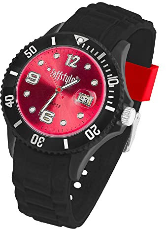 Taffstyle Damen Herren Sportuhr Armbanduhr Silikon Sport Ziffernblatt mit Datum Analog Quarz Farbige Bunte Uhr Schwarz Rot