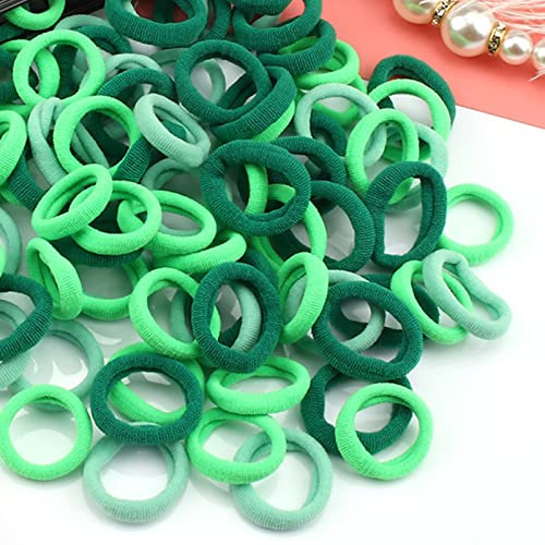 100 Stück Elastisch Haargummis Klein, Baby Haargummis, Soft Baumwolle Mini Haarband, Ohne Metall Haargummis, Pferdeschwanz Inhaber Perfekt für Kinder, Babys, kleine Mädchen, Grün