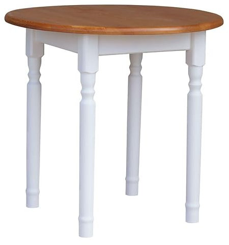 k koma Runder Kiefer Tisch Esstisch Holz Küchentisch massiv weiß Honig Landhausstil Alder (80 cm)