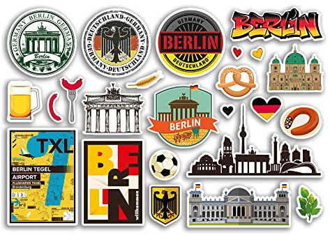 A5 Stickerbogen Berlin Vinyl Aufkleber - Deutschland Deutsche Sehenswürdigkeiten Urlaub Stempel Sommerkarte Flagge Reise Stadt Gepäck Scrapbooking #79038