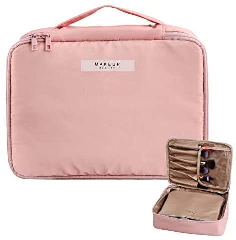 Pinsheng Trousse de Maquillage Trousse de Toilette Trousse de Cosmétique de Voyage avec Compartiments, Organiseur de Maquillage étanche Portable pour Femmes et Filles (Rose)