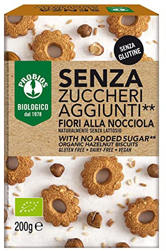 Probios Fiori alla Nocciola biologici - Biscotti a forma di fiore - Senza glutine e senza lattosio - Profumati e croccanti senza zuccheri aggiunti - Confezione da 8 x 200 g