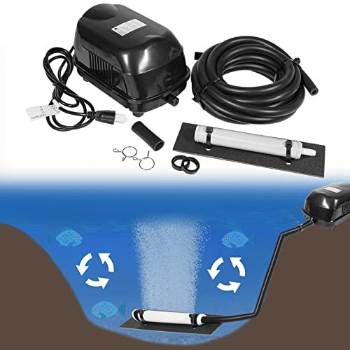 Pond Aerator Kit, Complete Aeration Kit, Oxygenation Bubbler System Adds Oxygen to Water Gardens, Koi & Fish Ponds, Include Outdoor Air Compressor Pump, Air Line & 1 Submersible Diffuser Stick