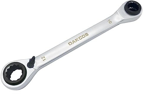 DAKCOS Chiave combinata a cricchetto 4 in 1, 8 x 10-12 x 13 mm, chiave a cricchetto a doppia estremità CR-V con finitura cromata opaca