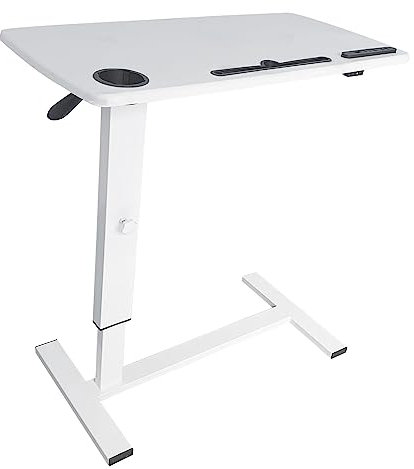 BeGyoku Betttisch, Krankenhaus-Betttisch, pneumatische Betttische, verstellbar über dem Bett mit versteckten Rädern und USB, mobiler Laptop-Tisch, Krankenhaus-Heimgebrauch, Weiß