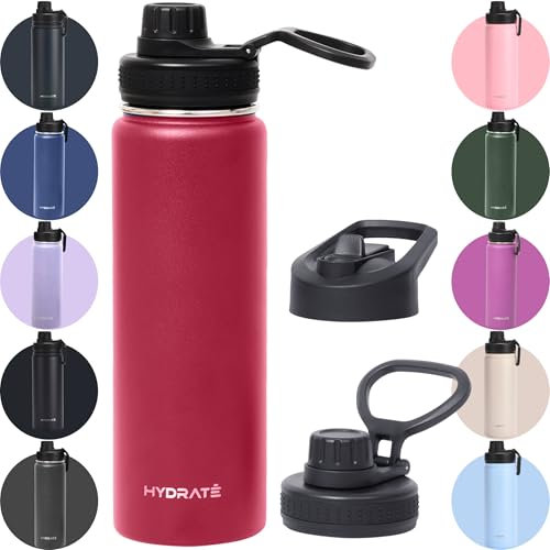 Hydrate Bottles Edelstahl Trinkflasche - 700ml Wasserflasche mit Strohhalm-Deckel - Doppelwandig, Isoliert - Strapazierfähig im Freien Perfekt für Sport, Reisen oder den täglichen Gebrauch - Chili Rot
