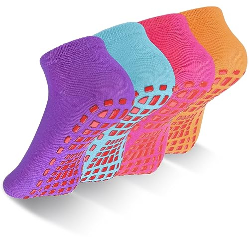 Fanshiontide 4 paia di calzini antiscivolo per yoga e pilates, calzini da yoga per donne e uomini, con impugnature, calzini antiscivolo per fitness, prevenzione delle cadute, calzini per balletto,