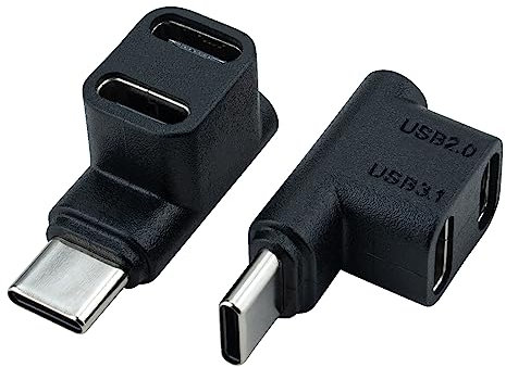 Leehitech 2 Pack 100W USB C Branch Adapter, 10Gbps 2 in 1 Right Angle USB C Male to (USB 2.0 C Female+USB 3.1 C Female) Splitter 20V/5A Safe Charging for iPhone 16/15, MacBook, Laptops, Tablets