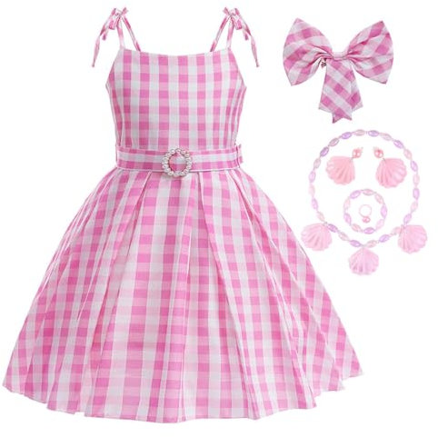 JANGZIIA Deguisement Robe Carreaux Rose Fille Déguisement Princesse Costume Carnaval Cosplay Halloween Fille pour Enfants 3-13 Ans