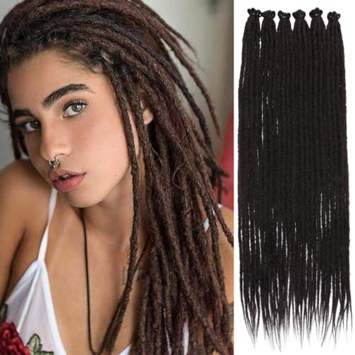 Leeven 18 Inch Dreadlock Extension 20 Strands Chocolate Brown Soft Dreads Hair Extensions 0.6 Width Synthetic Thin Dreadlock Extensions Hippie Dreads /4#