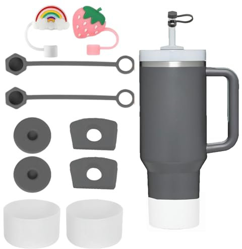 CONQUERALL Tapa de Pajita Gris Tapón Fugas Funda Silicona para Universal Taza Stanley Accesorios