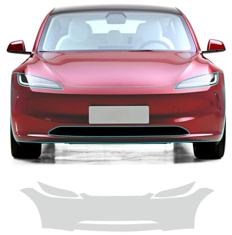 FDAIUN für Tesla Modell 3 Highland 2024 TPU PPF Folie Schutzfolie Aus Blasenfrei mit Installationszubehör 2Stück (Frontstoßstangen+Scheinwerfer)
