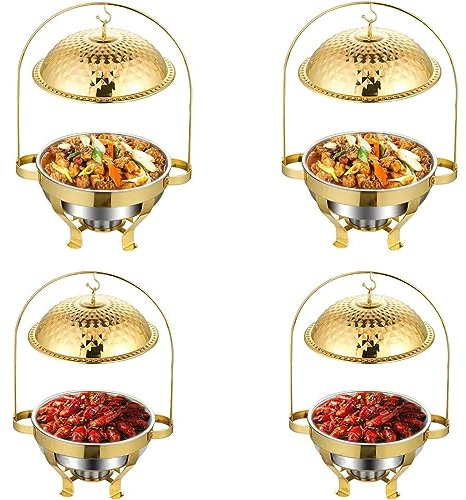 Gold Stainless Steel Chafing Dish with Hook Up,Catering Buffet Warming Container Set Includes Food Pan,Water Pan,Fuel Holder,for Party Wedding Restaurant