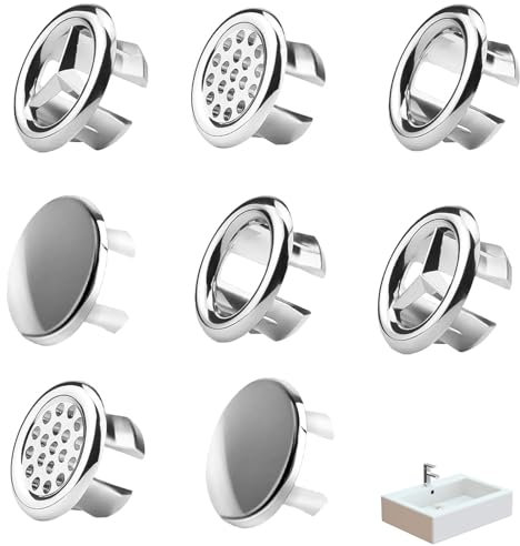 8 Pcs Sink Overflow Cover Bath Overflow Cover Sink Overflow Ring Sink Overflow Cap Sink Overflow Kit Basin Overflow Rring for Bathroom Kitchen Sink Washing Vanity Basin(Style 4)