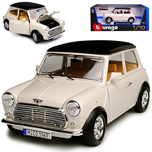 Mini Cooper altes Ur Modell Weiss mit Schwarzem Dach 1959-2000 1/18 Bburago Modell Auto