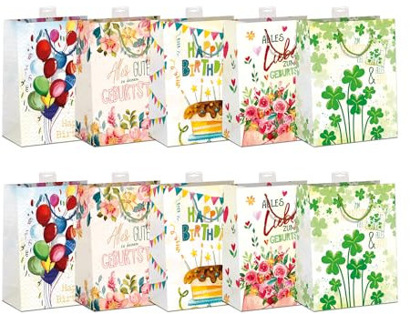 Geschenktaschen 10 Stück edle Geschenktüten Papier Tragetasche DIN A5 Geschenkbeutel mit farbiger Kordel und Namenskarte Skorpion Papeterie Größe: Medium 18x23x10cm