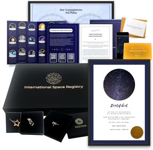 Galaxieregister® Premium Sterntaufe Geschenkbox - Persönliches Geschenk mit Echtem Meteorit und Vergoldeter Kette- Ideal für Geburtstag, Hochzeit & Besondere Anlässe