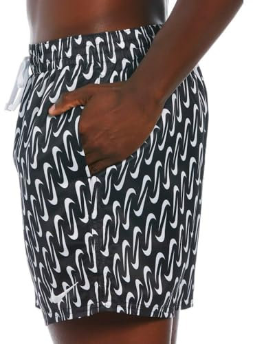 Nike Costume a Pantaloncino da Bagno Uomo con Logo all Over, NESSE520 (IT, Testo, L, Regular, Regular, Black/White)