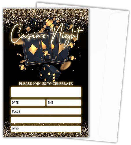heiyihe Einladungen für Casino-Nacht, Kartenspiel, Nachteinladung, Glücksspiel-Party, Einladungen, Casino-Nacht, Themen-Einladung für Erwachsene, zum 30., 40., 50. Geburtstag, Poker-Party-Dekoration,