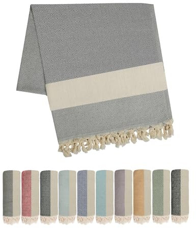 DenoDoa Diamant 100 x 180cm Hamamtuch Umweltfreundlich Saunatuch für Damen Herren - Saunatuch - Pestemal 100% Recyceltem Baumwolle - Leicht & Saugfähig - Orientalisches Bade-Tuch (Grau)