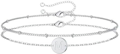 SpetngSake Buchstaben Armband Damen,M Buchstaben Silber Armbänder Frauen,Doppelschicht Bracelet Women,Personalisiert Charm Armband Silber,Mehrlagige Silberarmband Damen,Für Frauen Mädchen Schmuck