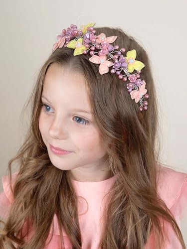 IYOU Principessa Sposa Cerchietto Viola Farfalla Cerchietti per Capelli Perla Comunione Sposa Accessori per Capelli per Ragazze