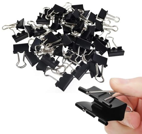 Bulldog Clips, 60PCS Binder Clips, 25mm Foldback Clips Medium Paper Clamps Binder for Office Home School-Black