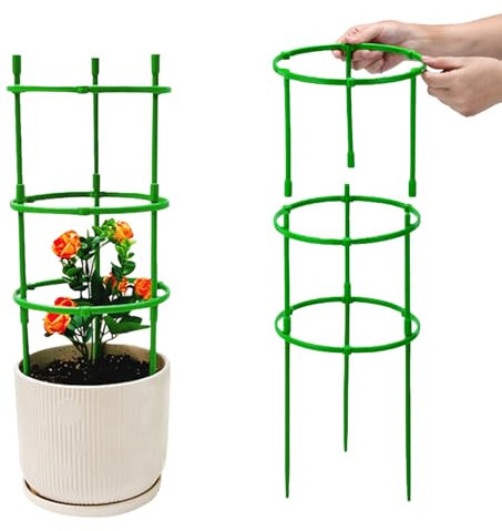 YEJAHY 200 Stück Tomaten Rankhilfe, Pflanzenhalter für Tomate, Rankgitter Kletterhilfe, Pflanzenstütze für Blumen & Nutzpflanzen, DIY Einstellbar 6er Set (100 Ringe + 100 Stangen)
