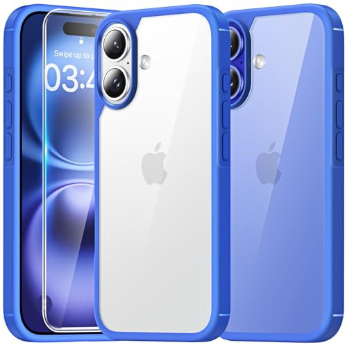 TAURI 2 in 1 for iPhone 16 Case with HD Screen Protector, [Not-Yellowing] [15 FT Grade Protection] Shockproof Phone Case for iPhone 16 6.1 Inch - Ultramarine