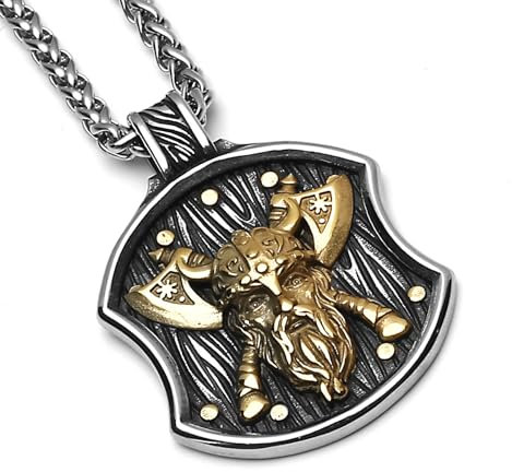 XIPIEIO Men's and women's necklaces Fashion Viking Odin Warrior Shield Necklace Nordic Amulet Double Axe Necklace Pendant Jewelry Men's Gift gift