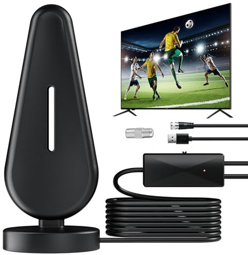 Upgraded 2024 Indoor TV Aerial with Signal Booster, 4k/HDTV/1080P TV Digital Portable Antenna for Local Channels, Freeview, 16.4 FT Coax Cable