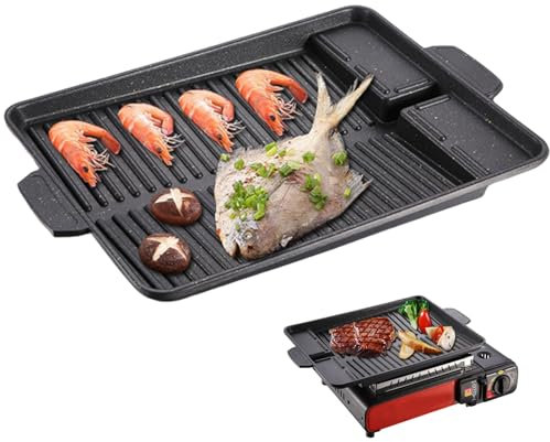 XJKLBYQ Grill Plate 14.57x10.24 Inch BBQ Grill Rack Grill Non-Stick Aluminum Griddle Plate Attachment with Handle for Camping Gas Stove, Electric Hob Cast Iron Griddle