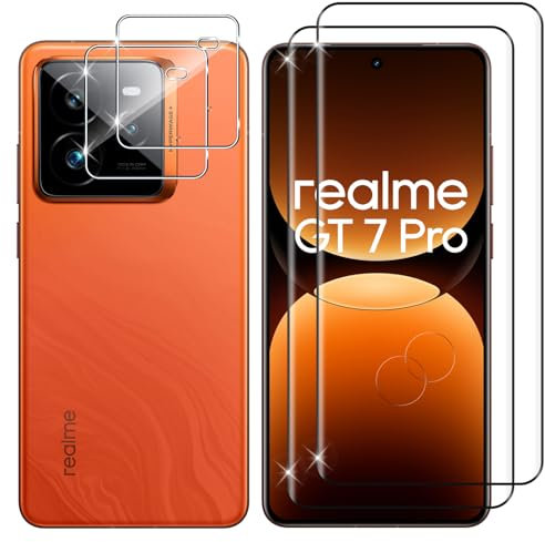 Lutree para Realme GT 7 Pro Cristal Templado, 2+2 Piezas 3D Protector de Pantalla + Protector de Lente de Cámara, Dureza 9H HD Vidrio Templado Película Protectora
