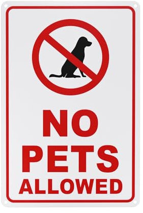 M METERXITY 1-Pack No Pets Allowed Sign, 12 x 8 Inch Rust Free No Dog Sign for Business Waterproof Aluminum Reflective Sign for Courtyard/Pool [Red on White]
